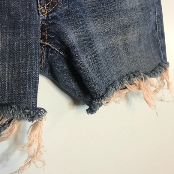 7 For All Mankind Upcycled Cutoff Denim Shorts Medium Wash Embellished Sz 28 - Picture 2 of 12